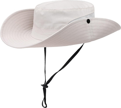 Womens Summer Sun Hat Beach Hat Wide Brim Outdoor UV Protection Hat Foldable Cool Mesh Ponytail Bucket Hat