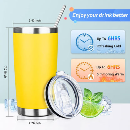 20oz Tumbler with Straw and Brush, Stainless Steel Vacuum Insulated tumbler, Double Wall Insulated Coffee Tumbler for Outdoor, Home, Travel,Office (Buff,1pcs)