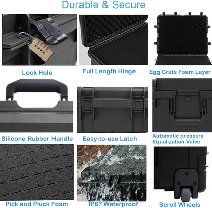 Waterproof Hard Case, 38.5x 29.5 x 11 Inch Rolling Hard Case, Equipment Roller with Wheels,Customizable Foam, for cameras, Camcorder,Drone,Gear, tool,IP67, Inner 32.88" x 23.90" x 8.66"
