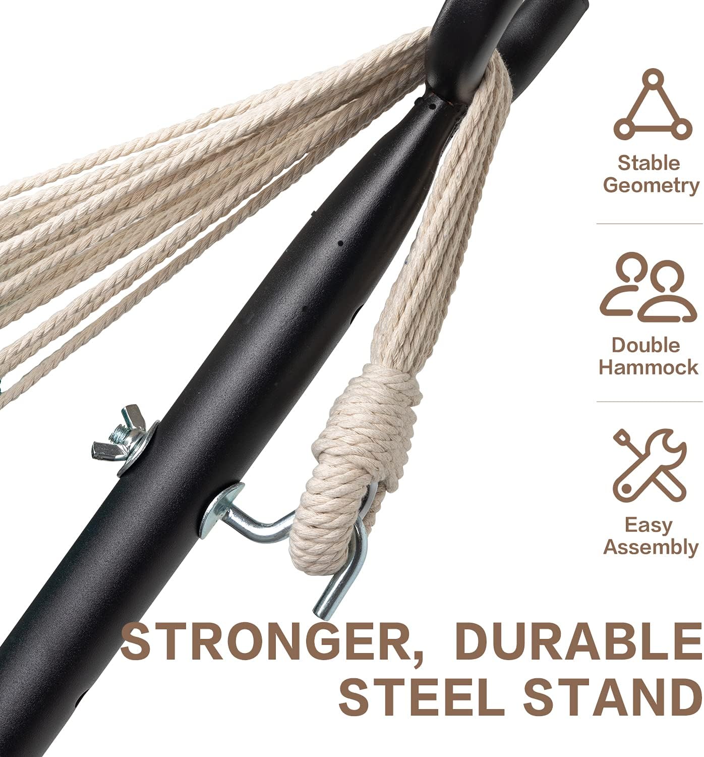 PNAEUT Double Hammocks with Stand for Outside, Portable Space Saving Heavy-Duty Steel Stand for Indoor Outdoor Patio with Carrying Bag, 450 lbs Capacity (Denim)