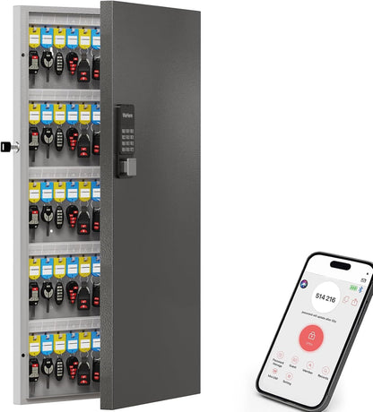 WeHere 120 Key Lock Box Wall Mount, APP Bluetooth/OTP/Wi-Fi/Fixed Code/Key Unlock, Smart Key Cabinet with Key Tag, Key Organizer Holder Box, Key Management Directory for Office, Valet, Realtor, Hotel
