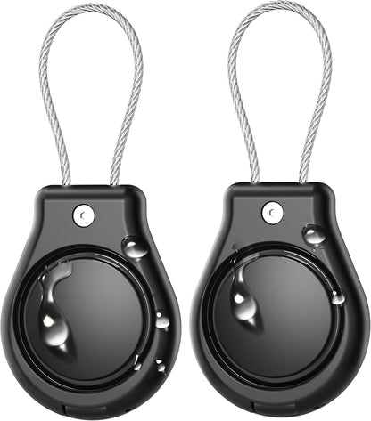 DDJ IPX8 Waterproof for Air Tag Lock Case with Wire Cable, Airtag Keychain Holder [2 Pack], Ultra Durable Anti-Lost Protective Case for Apple Airtags with Keyring for Luggage, Key, Backpack, Pet