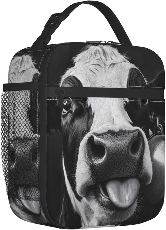 Cow Insulated Lunch Box for Women Men Cow Lunch Bag for Travel,or Fishing Polyester