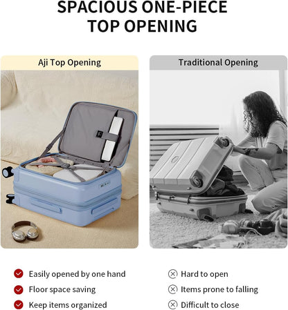 aji Expandable Top Opening Carry On Luggage Airline Approved, 20 Inch Lightweight Hardside Carry On Suitcase with Spinner Wheels, Travel Luggage with Laptop Compartment for Women Men, Blueberry Blue