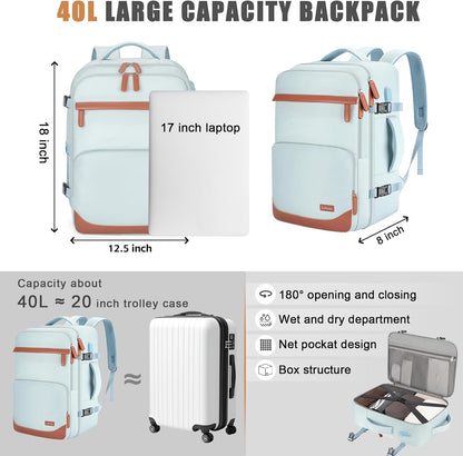 40L Travel Backpack with USB Charging Port, Water-Resistant Carry On Backpack for Men Women, Business Laptop Backpack for Trips & Commutes, Fits 15.6/17.3 Inch Laptop