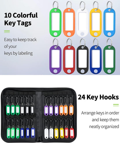 Uniclife Zippered Key Case Organizer Waterproof and Fireproof Key Binder with 24 Hooks and Tags Portable Key Storage Book for Offices Real Estate Agencies Hotels and Rental Management