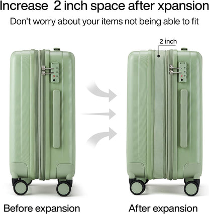 Hanke 20 Inch Expandable Carry on Luggage 22x14x9 Airline Approved Lightweight PC Hard Shell Suitcases with Wheels Travel Luggage Rolling Suitcase Travel Luggage Bag for Weekender(Bamboo Green)