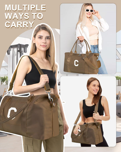 Birthday Graduation Gifts for Daughter,Initial Travel Duffel Bag Sports Gym Bag for Girls Teen Kids Birthday Gifts,Personalized Weekender Bag Carry On Tote Bags Cute Overnight Bag for Women(Brown, C)