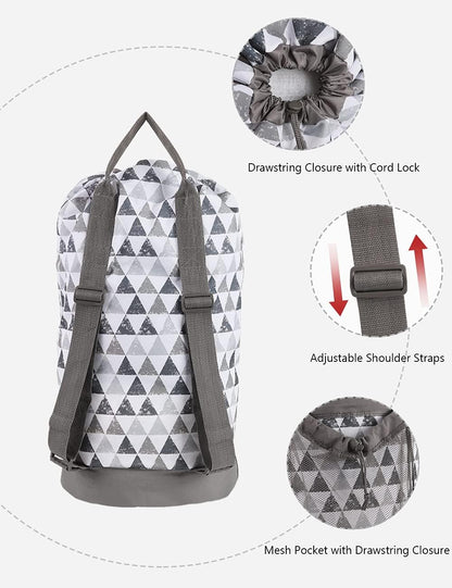 Dalykate Backpack Laundry Bag, Laundry Backpack with Shoulder Straps and Mesh Pocket Durable Nylon Clothes Hamper Bag with Drawstring Closure for College, Travel, Laundromat, Apartment