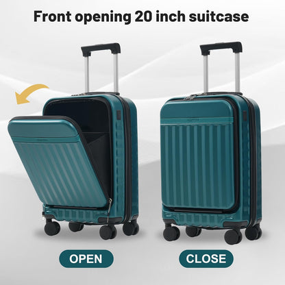 Merax Luggage Sets Front Opening, 2 Piece Hardshell Suitcase with Spinner Wheels and Bags,Lightweight Carry on Luggage with USB Port,20+24,Dark Green