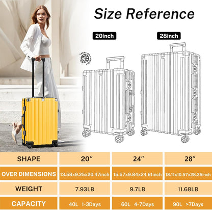 Krute Luggage 28 Inch Aluminum Frame Luggages TSA Lock No Zipper Checked Suitcase with Spinner Wheels Hard Shell Lightweight PC+ABS Large Suit Case