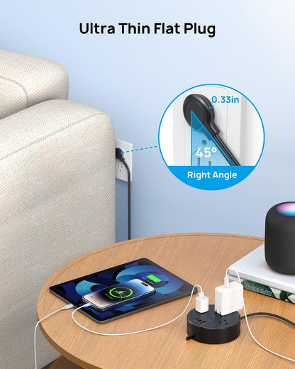 TROND 20W USB C Travel Power Strip - Retractable Extension Cord 5ft Ultra Thin Flat Plug, Power Strip with 3 AC Outlets and USB C Fast Charging, Cruise Ship Essentials, for Home Hotel Dorm Room, Black