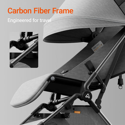 Lightweight Baby Travel Stroller with Carbon Fiber Frame, Compact & Airplane-Friendly, One-Handed Folding Design, 11.6 lbs, Perfect for Toddlers, Grey