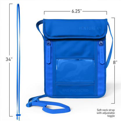 VENTURE 4TH Passport Holder Neck Wallet with RFID Blocking Nylon Lining - Hidden Neck Pouch for Travel (Sleek Blue)