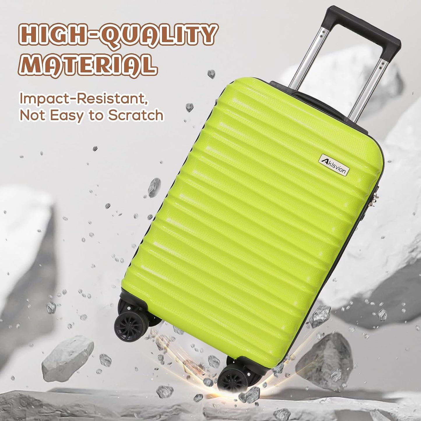 Carry on luggage 20 In suitcase with Spinner Wheels ABS & PC Hardside Luggage（Lime）