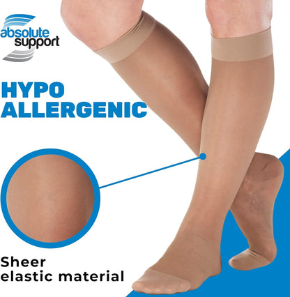 (3 Pairs - Closed Toe) Made in USA - Compression Stockings for Women 15-20mmHg - Sheer Compression Socks for Edema, Pregnancy, Diabetic, Post Surgery Recovery - Taupe, Small - A101T1-3