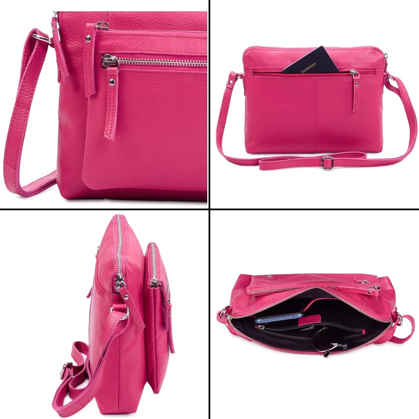 Wise Owl Accessories Small Soft Pebbled Real Leather Crossbody Handbags Purses Sling Crossover Shoulder Bag