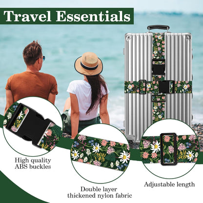 Wildflowers Luggage Straps for Suitcases TSA Approved, Luggage Identifiers for Suitcase, Adjustable Suitcase Strap for Baggage Security with Cute Patten, Travel Necessary Accessories (2Pack)
