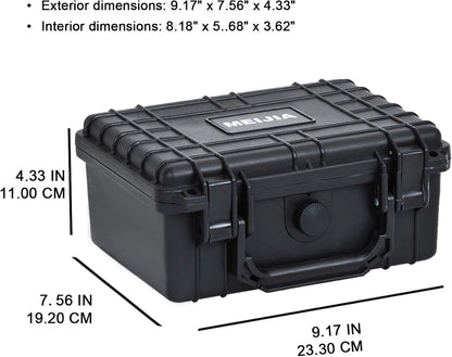 MEIJIA Portable Waterproof Protective Hard Case,Compact Camera Case with Customizable Fit Foam,Elegant Black,Fit for Drones,Camera,Lens, 9.17inchx7.56inchx4.33inch, Black, Dry Case