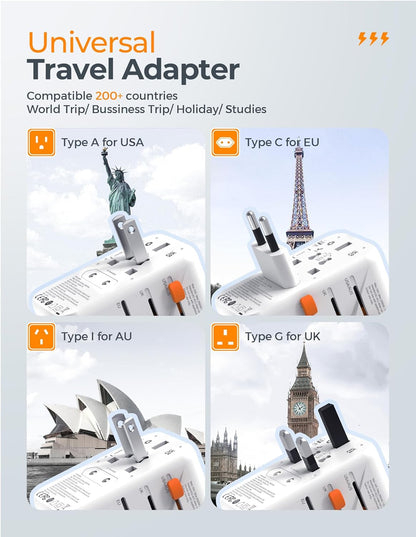 TESSAN Universal Travel Adapter 100W GaN, International Power Adapter with 5 USB(3 USB C) Charging Ports, Worldwide Outlet for US to European Europe UK AUS Ireland(Type C/G/A/I)
