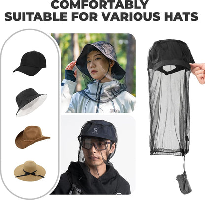 Mosquito Head Net for Insects, Bug Net for Head, Extra Fine Fly Screen Holes for Camping, Fishing,Hiking, Fits All Hats for Men Women