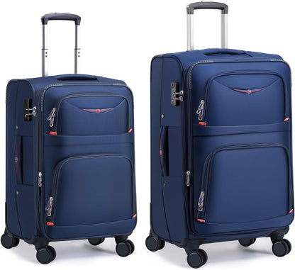 Softside Expandable Luggage with 4 Spinner Wheels, Durable Carry-On Luggage Suicase (Blue, 2-Piece Set 21/25)