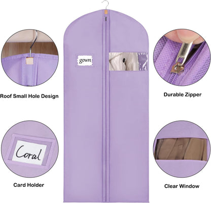 Syeeiex 60'' Garment Bags for Hanging Clothes, Set of 8 Dress Bags for Gowns, Garment Bags for Closet Storage for Gowns, Evening Dresses, Fur Coat, Long Dress(Purple)
