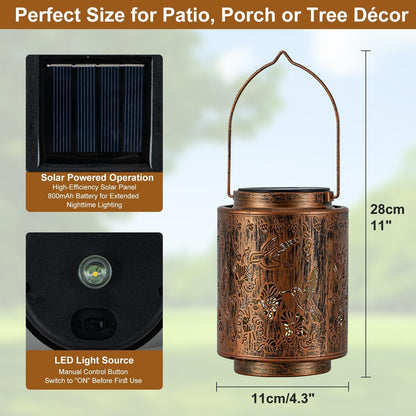 Outdoor Solar Lantern Waterproof Decorative Hummingbird and Trumpet Flower Lights with Metal Construction Warm White Glow Gifts for Mom Grandma Patio Garden Décor