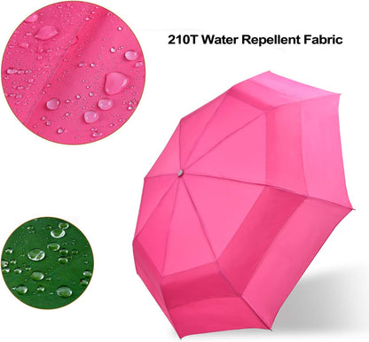 Lejorain Large Folding Golf Umbrella - Compact Mens Umbrellas Travel Rain and Windproof 54inch Collapsible Automatic Open Close Umbrella 210T Teflon Vented Double Canopy