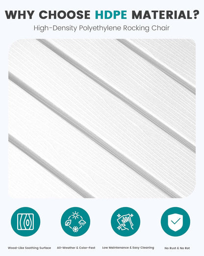 SERWALL Outdoor Rocking Chair Set of 2, HDPE Patio Rocking Chair All-Weather Porch Rocker for Balcony, Yard, White