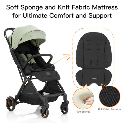 Gravity Folding Baby Stroller - Portable Travel Toddler Stroller w/Adjustable Backrest & Canopy, Lightweight and UV Protected, One-Hand Automatic Folding - Green