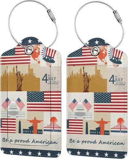 2 Pack Luggage Tag for Suitcase, Cute Unique Leather Suitcase Tags Identifiers with Privacy Name Address Labels & Durable Steel Loop for Women Men Travel