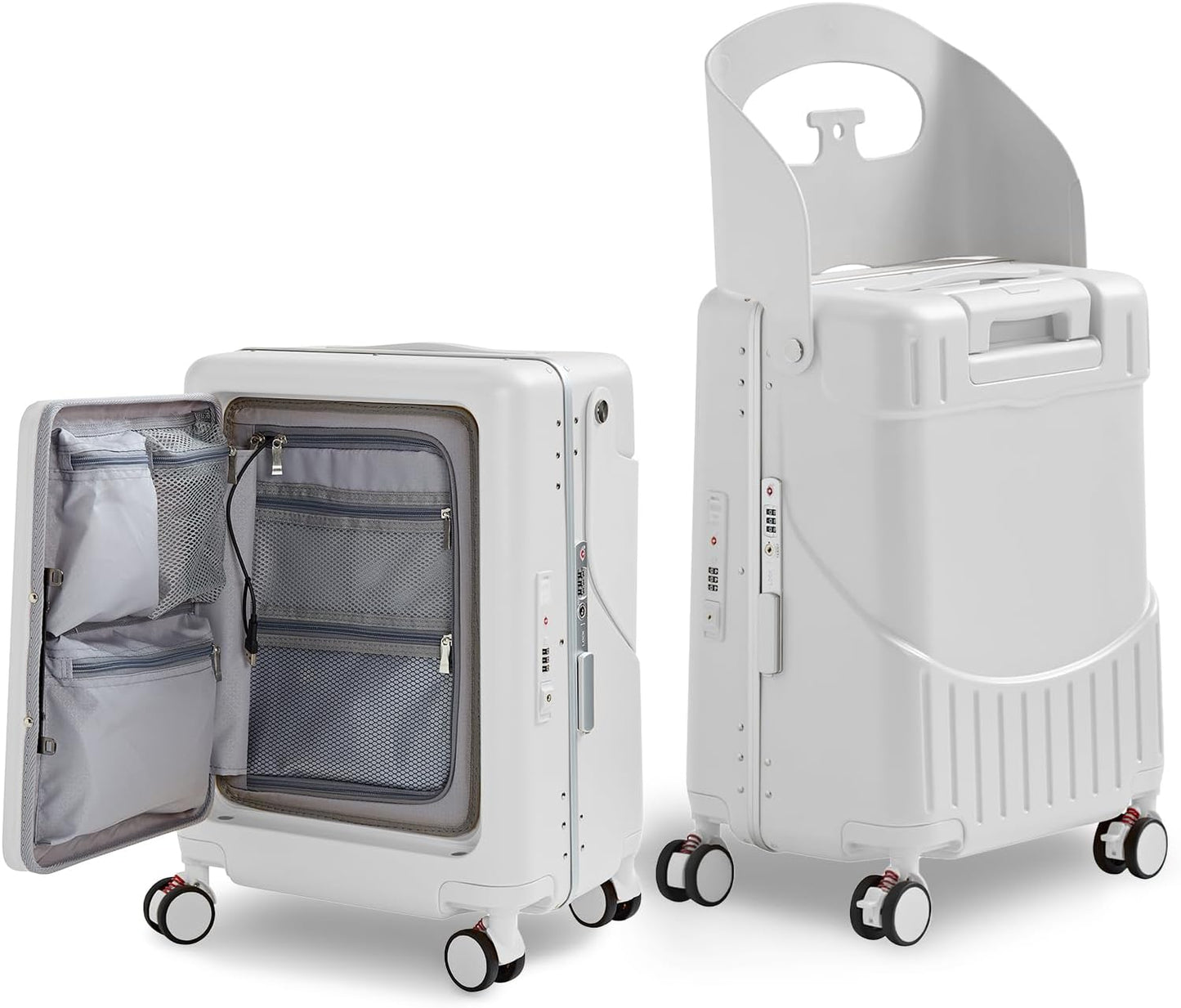 20 Inch Ride on Luggage With Seat For Kids&Adults,with Front Pocket, Foldable Seat Back TSA Approved Lock, 360° Spinner Wheels (20 inch,White)