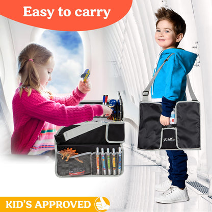 PILLANI Kids Travel Tray for Car - Car Seat Tray for Kids Travel, Car Trays for Kids Roadtrip Essentials, Carseat Table Tray for Kids Road Trip Activities - Toddler Lap Desk Organizer for Airplane