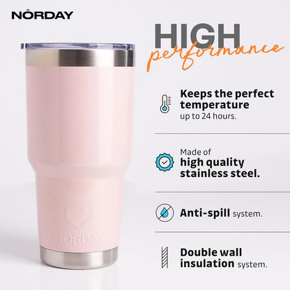 NORDAY | Tumbler with Lid - 30oz - Blush Glitter Insulated Tumbler - Stainless Steel Tumblers - Double Wall Insulated Travel Coffee Mug for Car Cup Holder - Keeps Temperature for 24hr - Anti Spill Lid