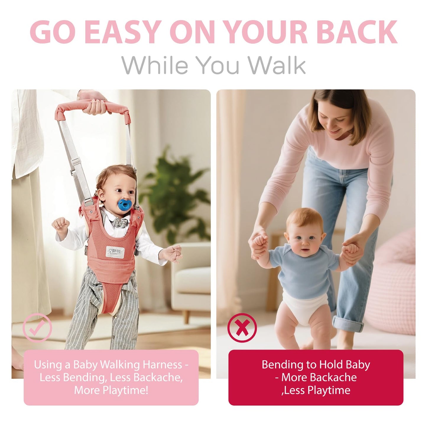 Baby Walking Harness-Handheld Assistant Belt- Toddler Infant Walking Aid for Trainer & Support 7-24 Month Old (summer-Pink-1819)
