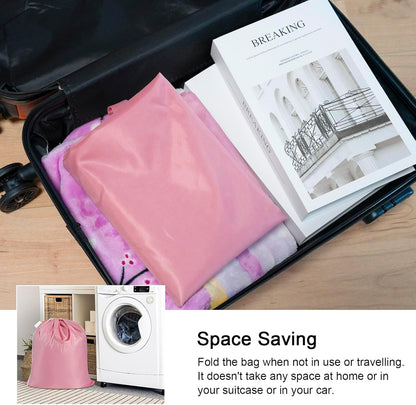 Polecasa Small Heavy Duty Laundry Bag with 130gsm Tear Resistant Fabric and Handles, Easy to Carry Durable Dirty Clothes Drawstring Bag, Perfect for College Dorm, Travel, 2 Pack 21”x24”,Pink