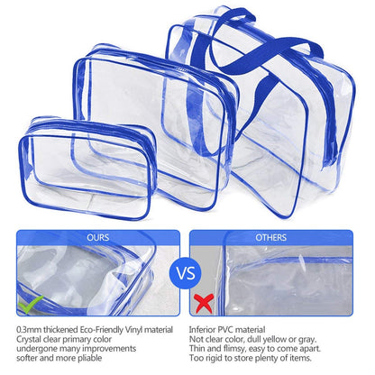 6Pcs Crystal Clear PVC Travel Toiletry Bag Kit for Women Men, Waterproof Vinyl Packing Organizer Storage Bags with Zipper Handle Straps, Cosmetic Pouch Carry on Airport Airline Compliant Bag Handbag