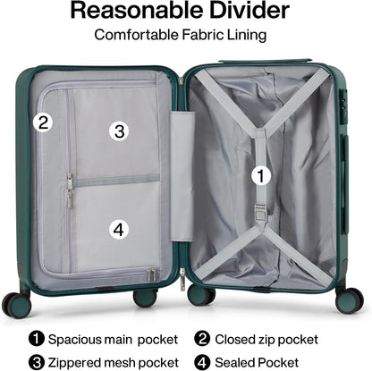 Hanke 3 Piece Luggage Sets with Spinner Wheels, Carry On Luggage Lightweight PC Hard Shell Suitcases Travel TSA Luggage Rolling Checked Bag 20/24/28 Inch Luggage(Blackish Green)