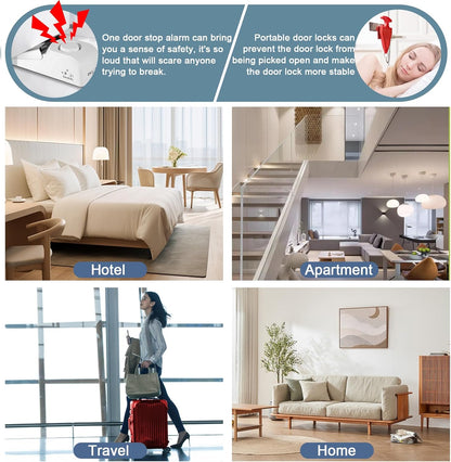 Fuers Portable Door Lock & Door Stop Alarm, Dual Protection Home Security Door Kit Door Stopper Self Defensey Tools for Hotel Travel Home