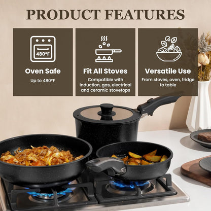 KIKCOIN Pots and Pans Set, 27 Pack Nonstick Cookware Set Detachable Handle, Induction RV Kitchen Cooking Set with Removable Handle, Frying Pans, Casserole - Dishwasher/Oven Safe, PFOA Free