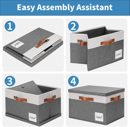 GhvyenntteS Extra Large Storage Bins with Lids, Foldable Fabric Storage Boxes with Lids and Handles, Storage Baskets with Lid and Label for Home Office (3 Pack, Grey, 15.75" x 11.8" x 10.2")
