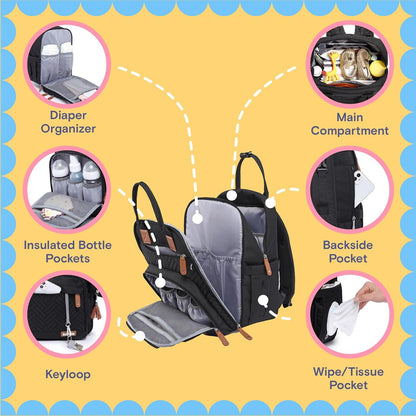 iniuniu Diaper Bag Backpack, 4 in 1 kit Large Unisex Baby Bags for Boys Girls, Waterproof Travel Back Pack with Diaper Pouch
