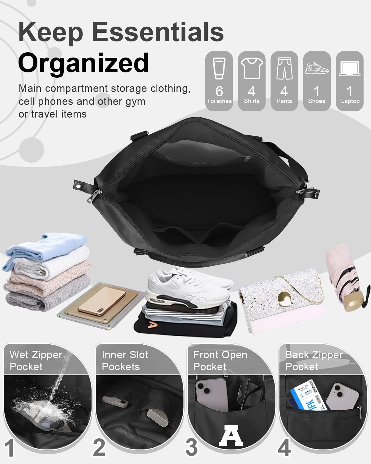 Initial Travel Duffel Bag Sports Gym Bag for Boys Teen Birthday Gifts,Black Personalized Weekender Bag Carry On Tote Bags for Men,Waterproof Overnight Luggage Bag Airplane Travel Essentials(Letter A)