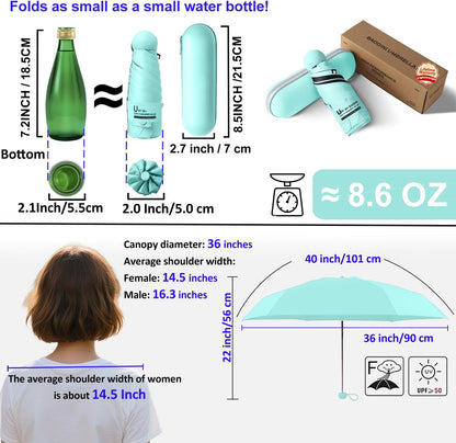 BAODINI Travel Mini Umbrella for Purse With Case Small Compact UV Sun Protection Sun Lightweight Tiny Pocket Umbrella for Women Girls and Men