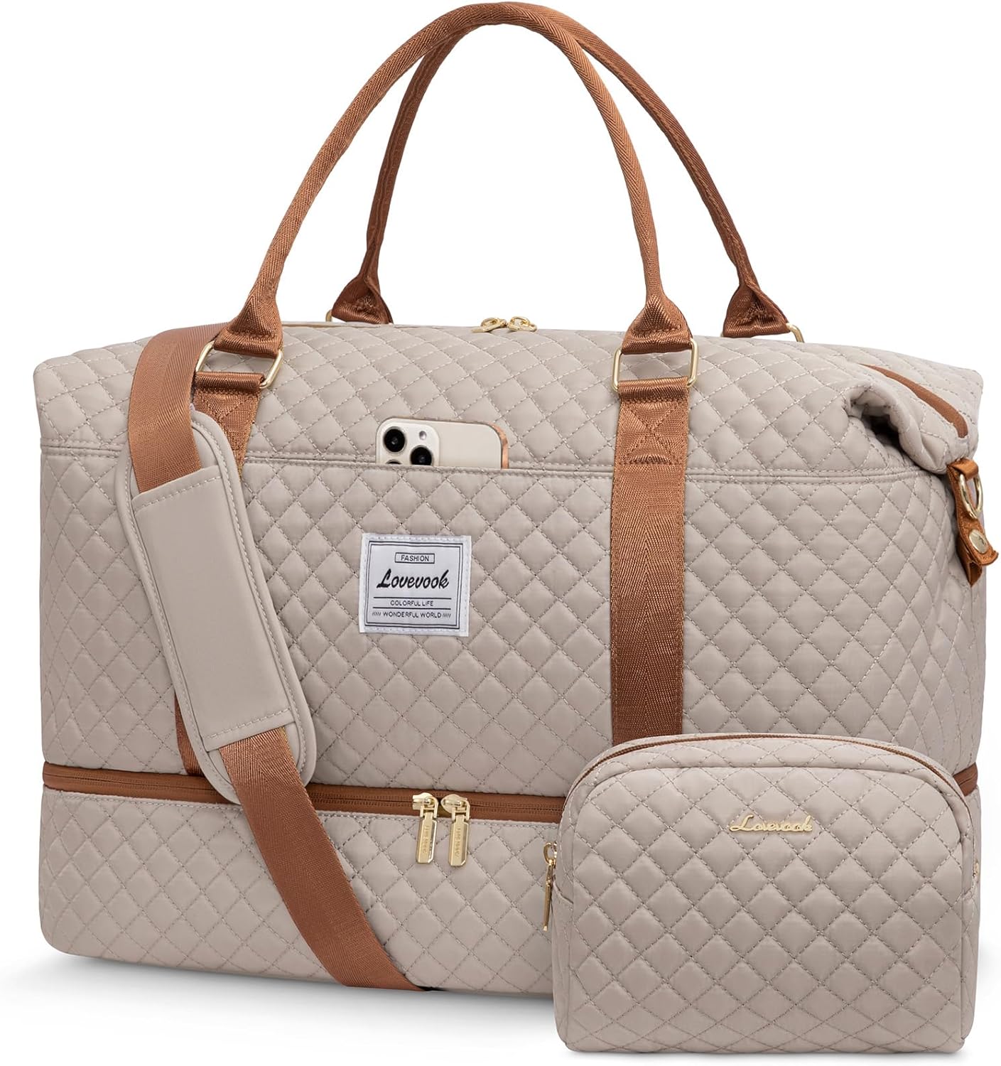 LOVEVOOK Travel Duffle Bag,Weekender Bags for Women with Shoe Compartment，Carry on Overnight Bag with Toiletry Bag,Gym Duffel Bag with Wet Pocket, Hospital Bags for Labor and Delivery