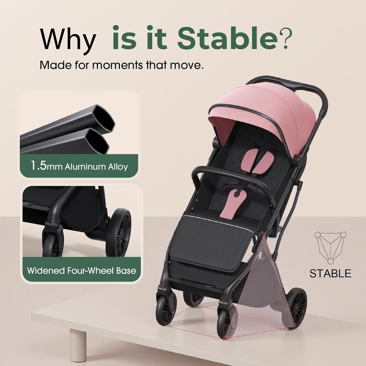 newyoo Baby Travel Stroller, Compact & Airplane-Friendly, Lightweight Infant/Toddler Stroller w Telescoping Handle, Cup Holder & Storage Pocket, One-Hand Easy Fold, Near Flat Recline Seat, TR18, Pink
