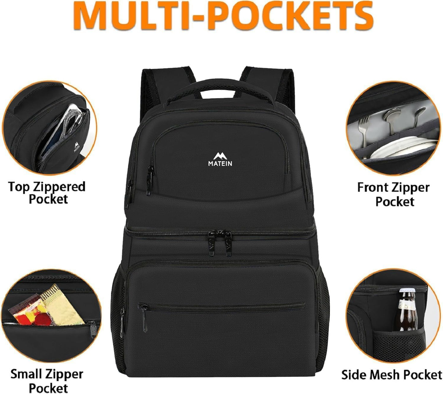 MATEIN Cooler Backpack, 26 Cans Insulated Lunch Backpack for Men Women, Leakproof Double Layer Lunch Cooler Bag Lightweight Soft Lunch Backpack with Cooler Compartment, Beach Camping Hiking Beer Gifts