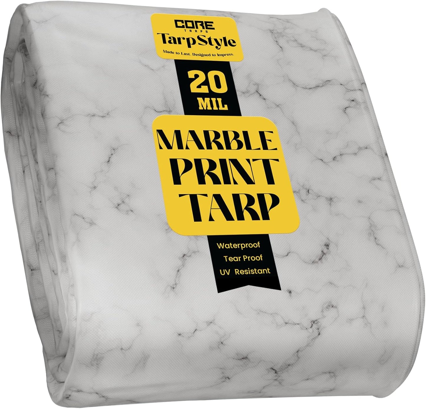 Core Tarps Extreme Heavy Duty 20 Mil Tarp Cover, Waterproof, UV Resistant, Rip and Tear Proof, Poly Tarpaulin with Reinforced Edges for Roof, Camping, Patio, Pool, Boat (Marble/White 30′ X 70′)
