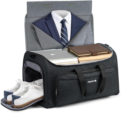 Hanke Carry on Garment Bags for Travel,Convertible Duffle Bag Luggage Bag Weekend Bag with Shoe Compartment,2 in 1 Hanging Suitcase Suit Bag for Men Women,Black